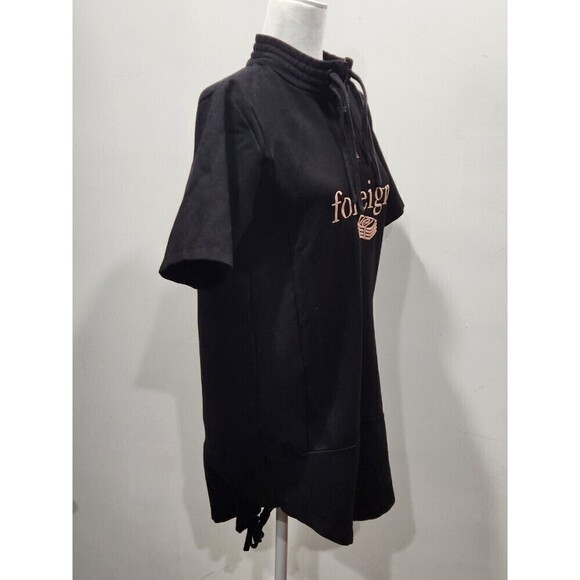PINK + Dolphin Black "foreign." Short Sleeve Sweatshirt Tunic Dress, Medium - Picture 3 of 9